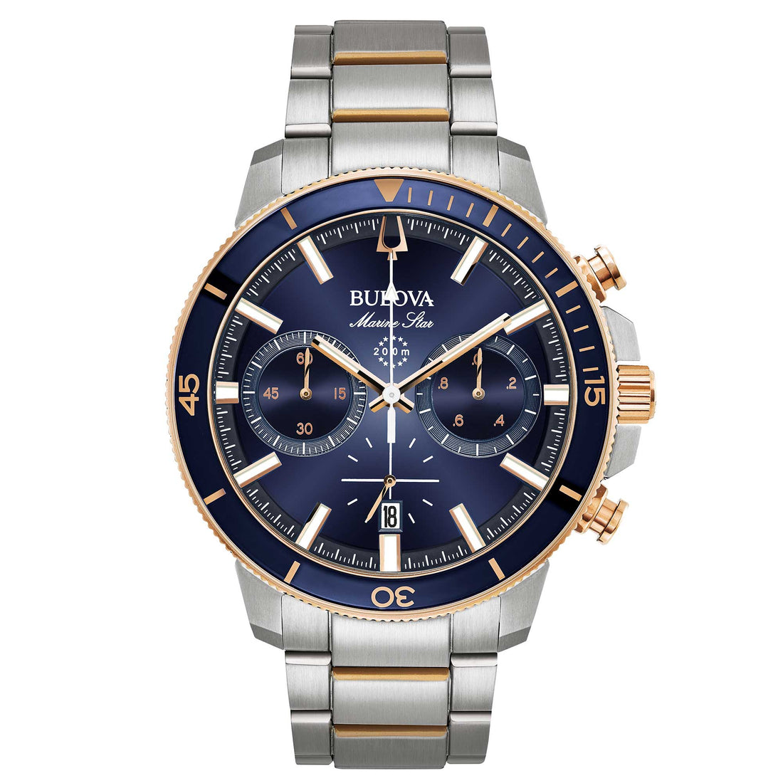 Orologio Uomo Bulova Quarzo Cronografo Marine Star Blu Acciaio Rosè Data 98B301