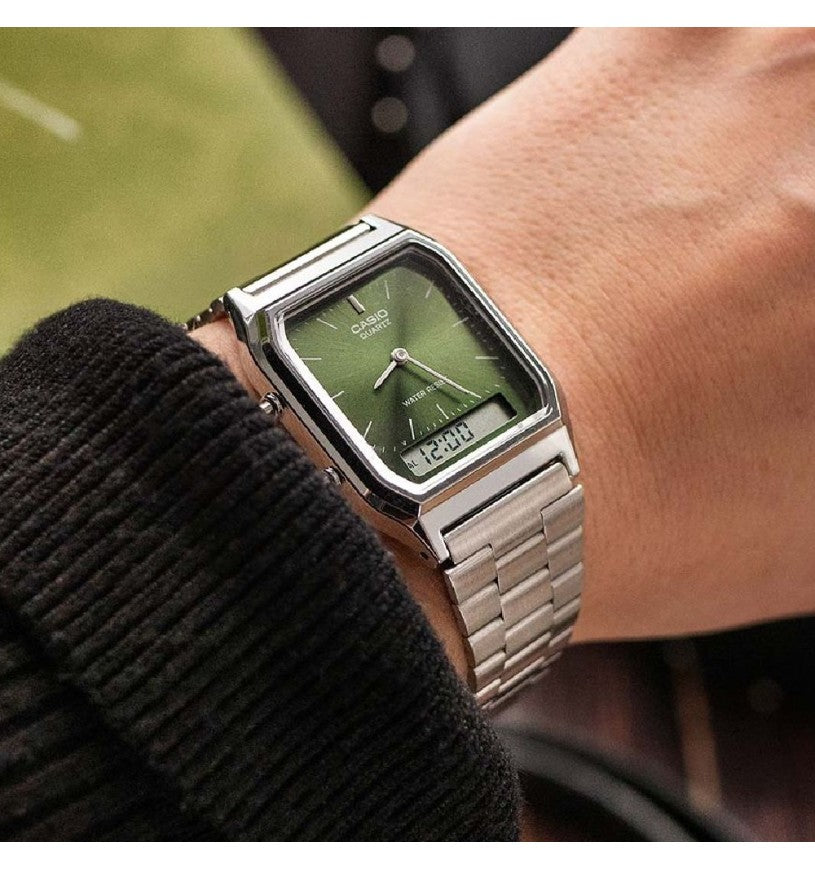 Orologio Unisex Casio Vintage Acciaio Quarzo Analogico Digitale Verde AQ-230A-3AMQYES