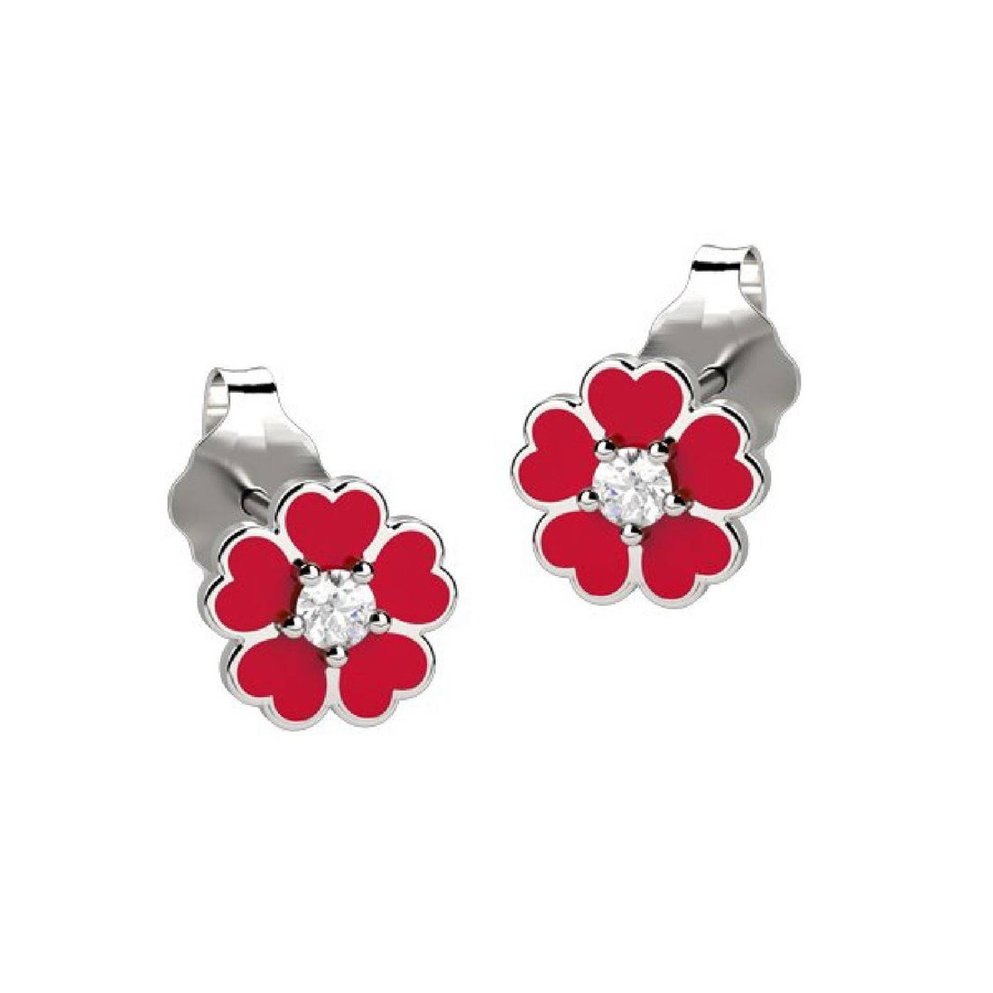 Orecchini Bambini Nanàn Argento 925 Fiore Rosso Zirconi NAN0074
