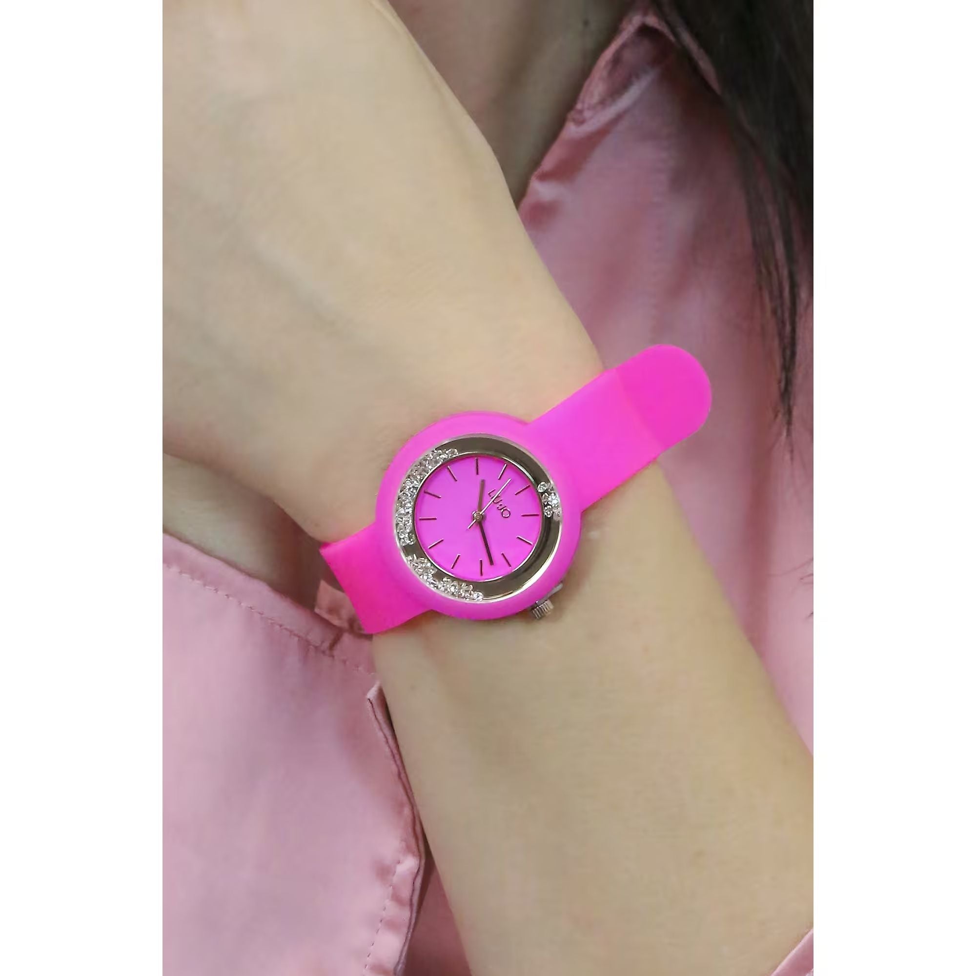 Orologio Donna Bambina Liu Jo Quarzo Solo Tempo Dorato Dancing Gomma Fuxia TLJ2203