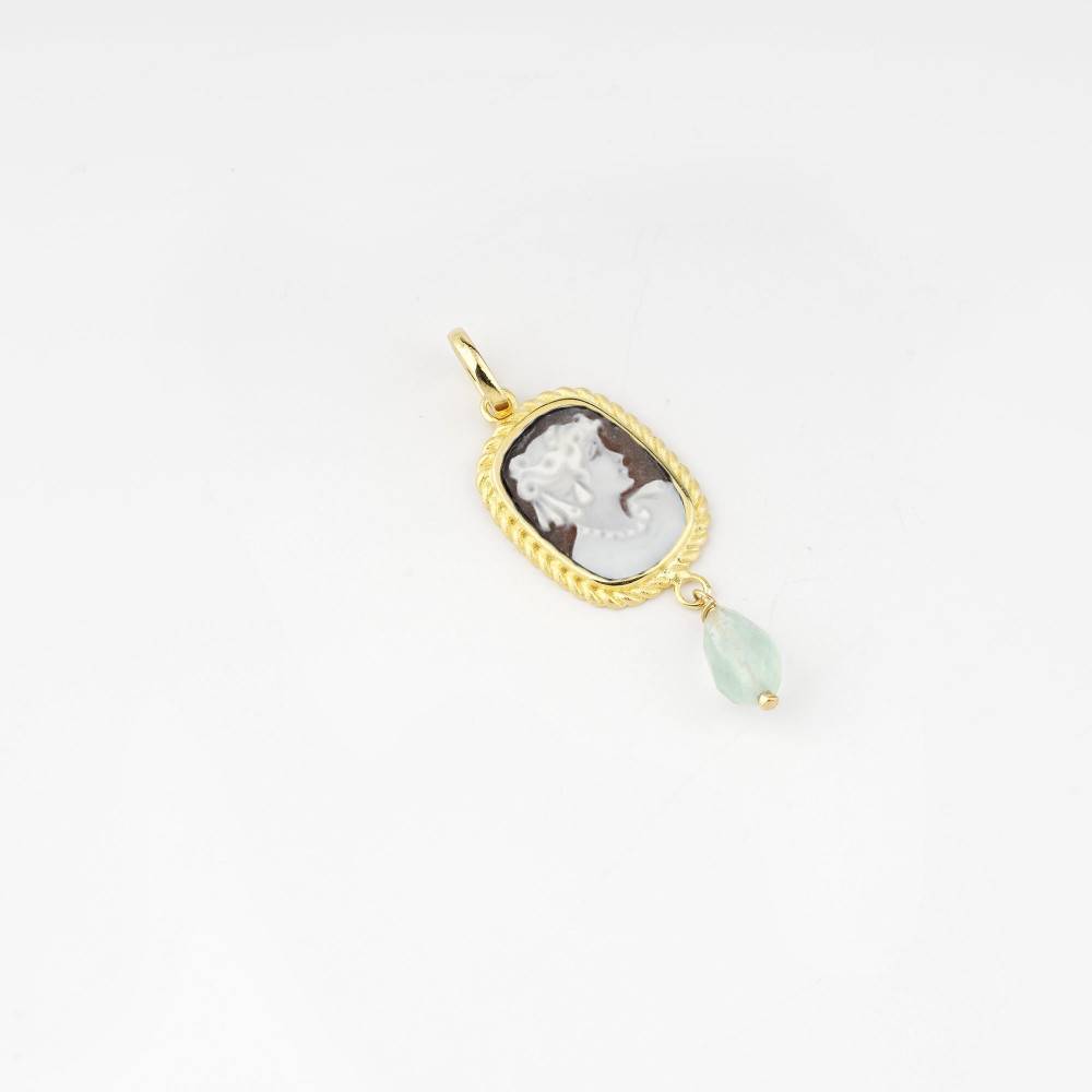 Ciondolo Donna Cameo Italiano Argento Dorato 925 Giada Verde P501S-G