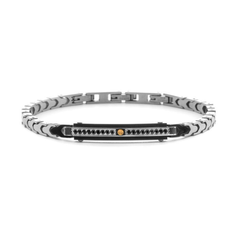 Bracciale Uomo 4US Cesare Paciotti Acciaio e Dettaglio Oro 18kt Spinelli Neri 4UBR8293