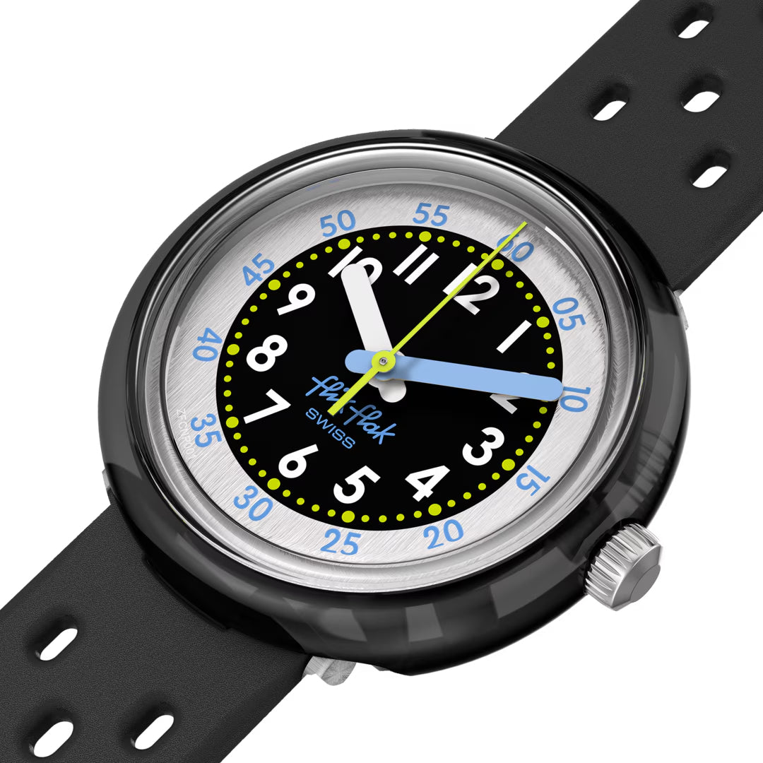 Orologio Bambino Swatch Flik Flak Gomma Nero FIZZ IN BLACK ZFCNP001