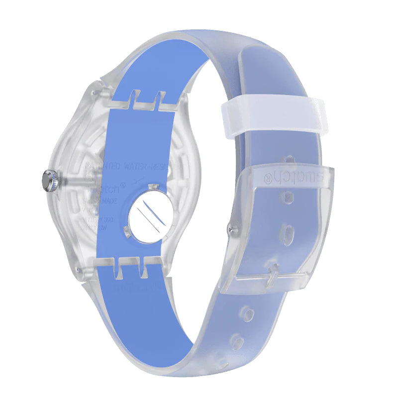Orologio Uomo Swatch Quarzo Solo Tempo Monthly Drops Scheletrato Azzurro SUOK156
