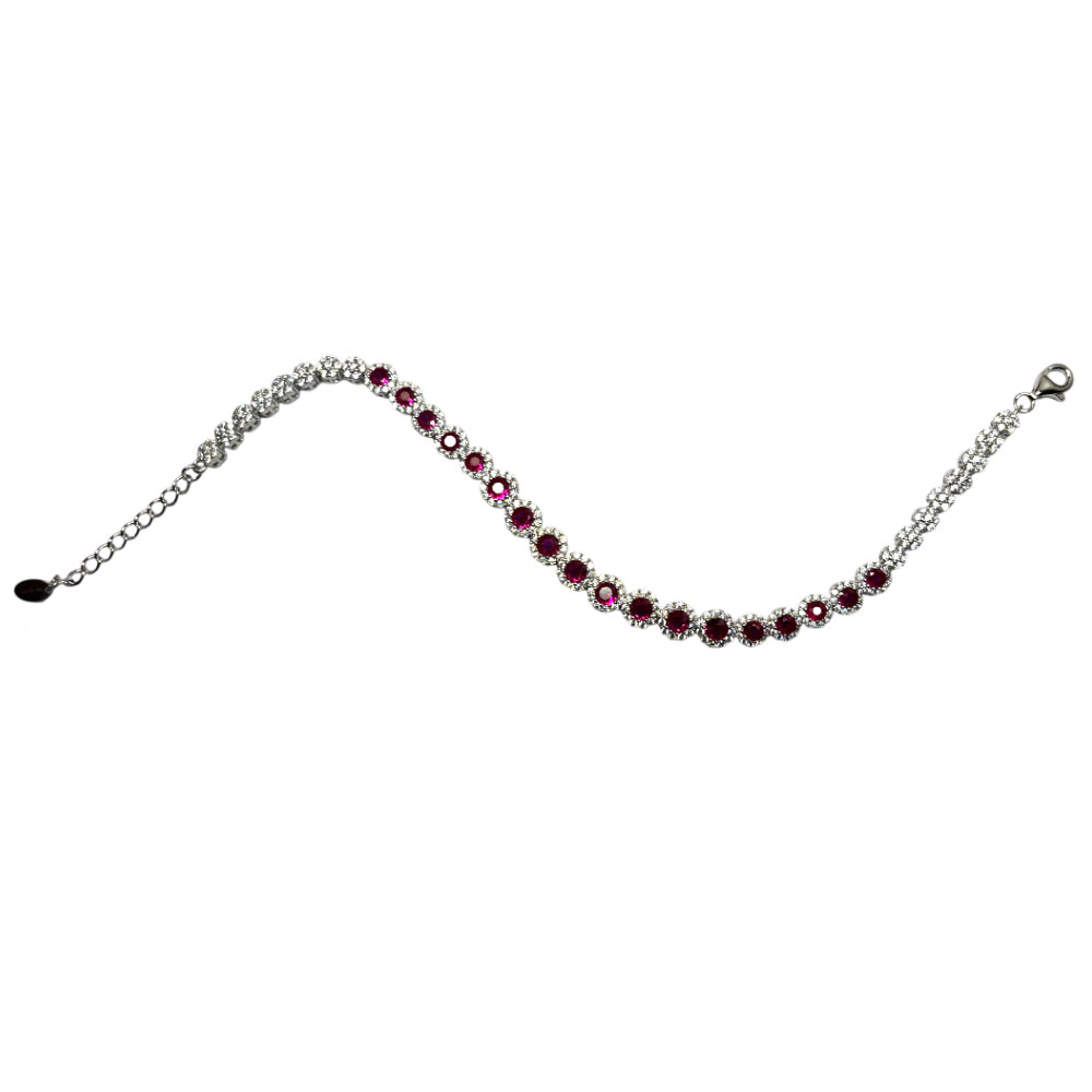 Bracciale Unisex Angelic Re Mida Tennis Argento Zirconi Bianchi Rossi Tennis-21