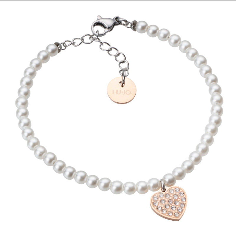Bracciale Donna Liu Jo Acciaio Rosè Ciondolo Cuore Zirconi Bianchi LJ2158