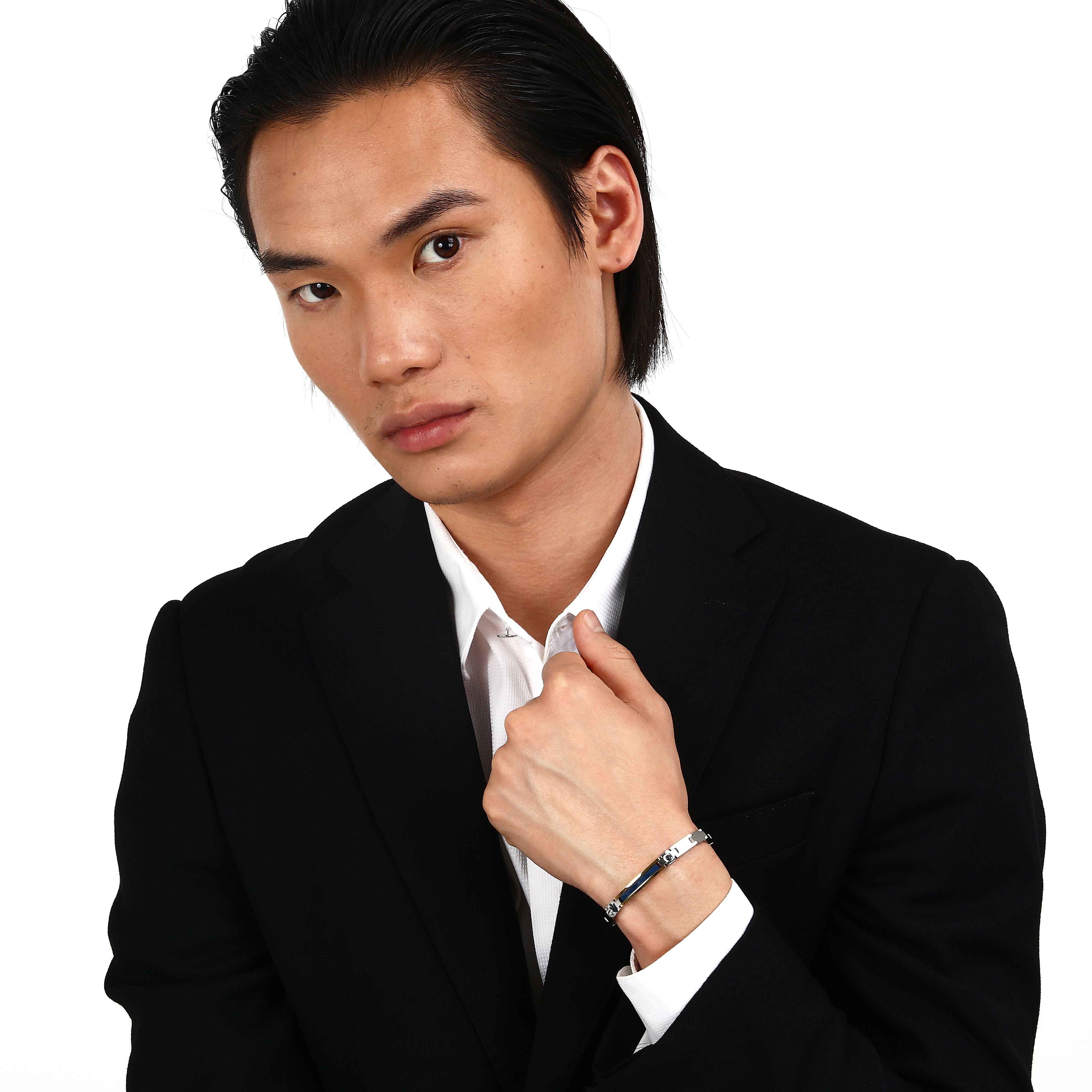 Bracciale Uomo Maserati Acciaio Dorato Ceramica Blu Logo Tridente JM224ATZ37