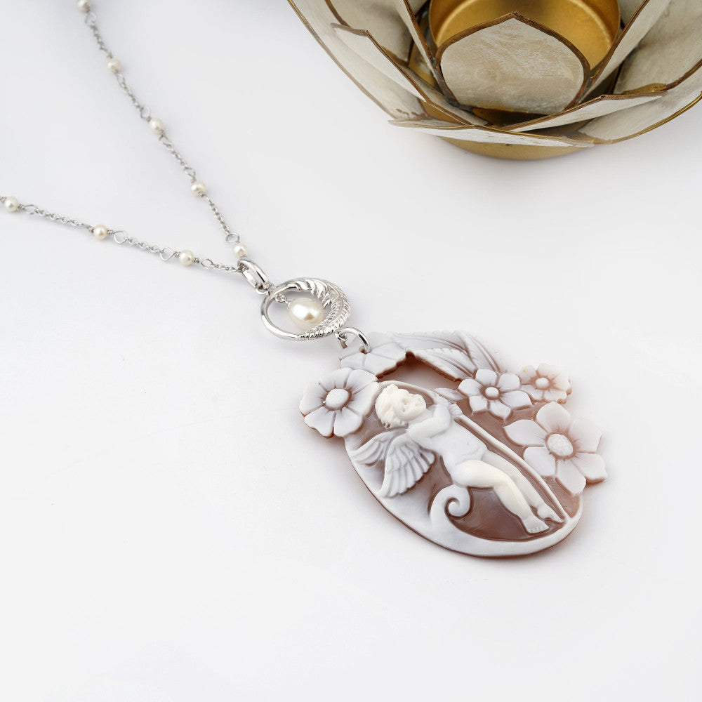 Pendente Donna Cameo Italiano Argento Dorato 925 Dea Incisa Cammeo Marrone PPR3-G