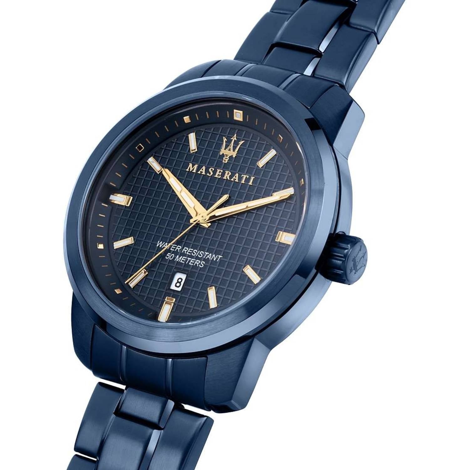 Orologio Uomo Acciaio Maserati Blue Edition Solo Tempo Data Dorato R8853141002