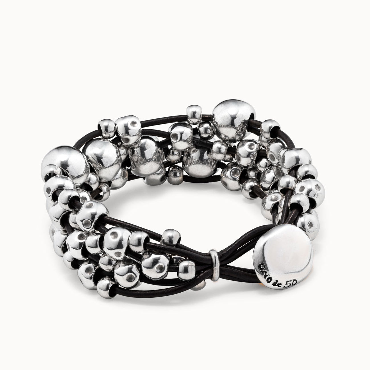 Bracciale Donna Uno de 50 Biglie Lucide Cuoio Multifilo PUL1861MTLMAROM
