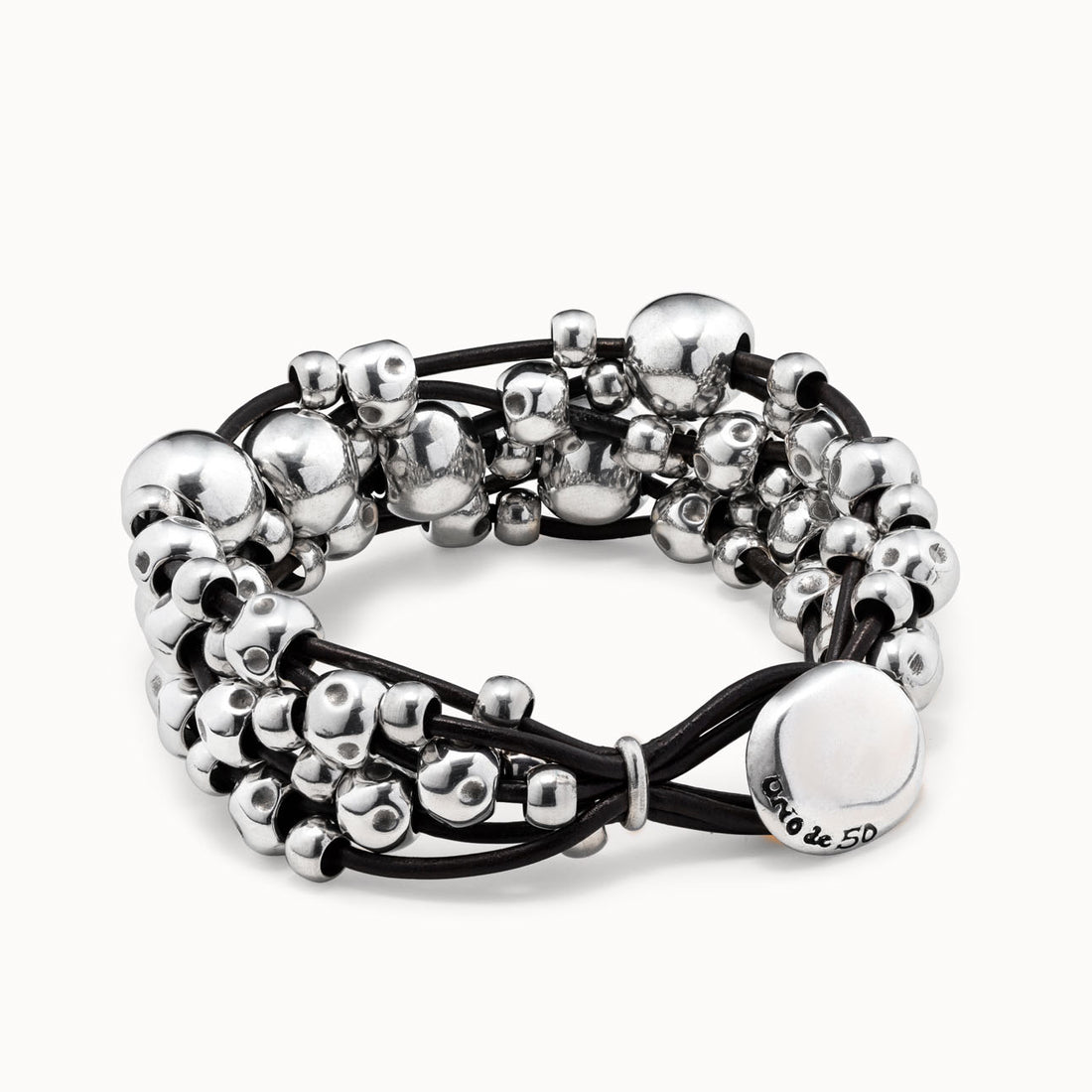 Bracciale Donna Uno de 50 Biglie Lucide Cuoio Multifilo PUL1861MTLMAROM