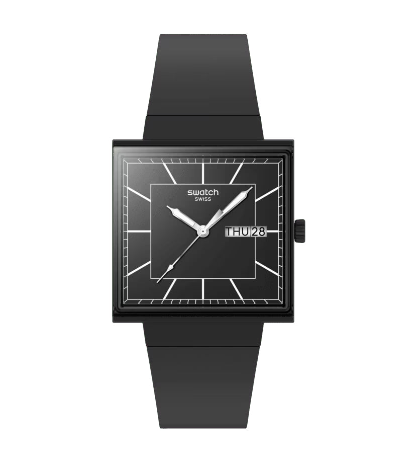 Orologio Unisex Swatch What IF ALLBLACKAGAIN Cassa Quadrata Nero SO34B701