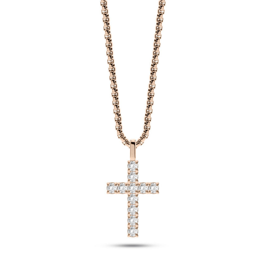 Collana Uomo Liu Jo Acciaio Rosè Croce Zirconi Bianchi MLJ515