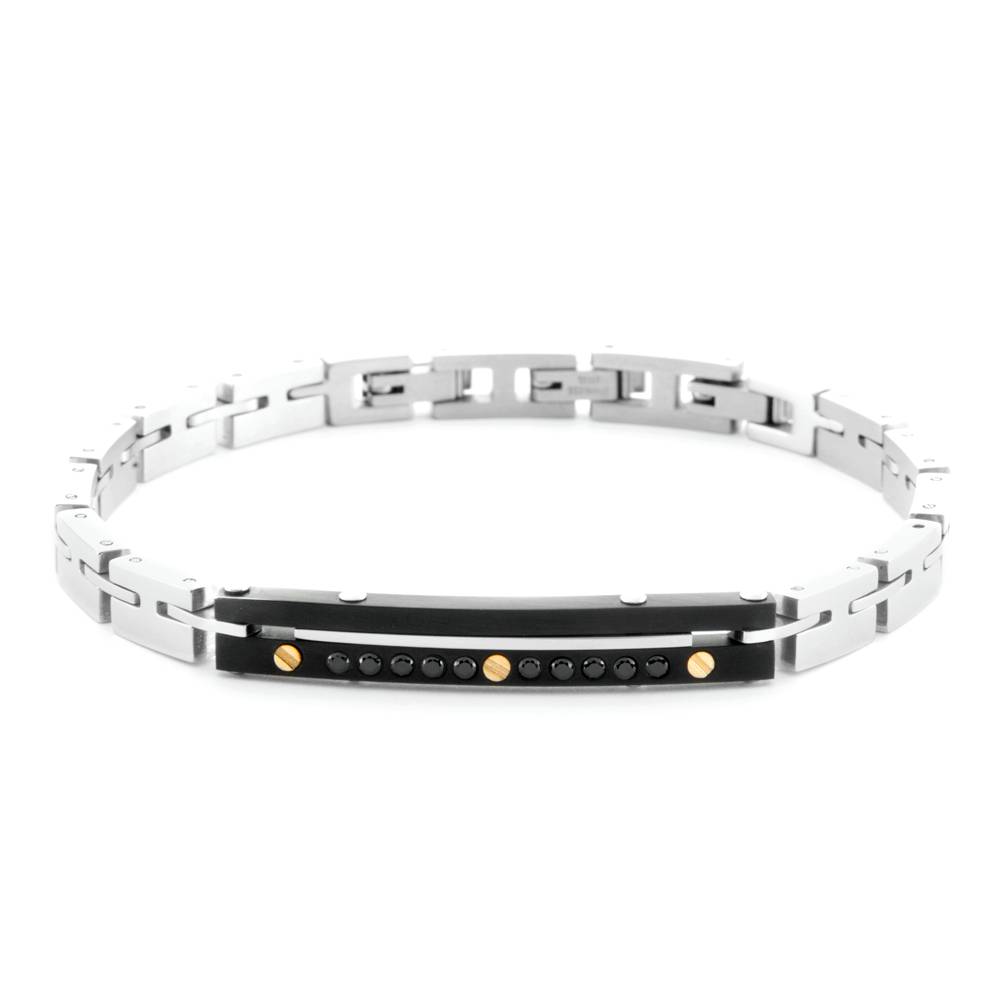Bracciale Uomo 4US Cesare Paciotti Acciaio Acciaio Nero Dettaglio Oro 18kt Spinello Nero 4UBR6949