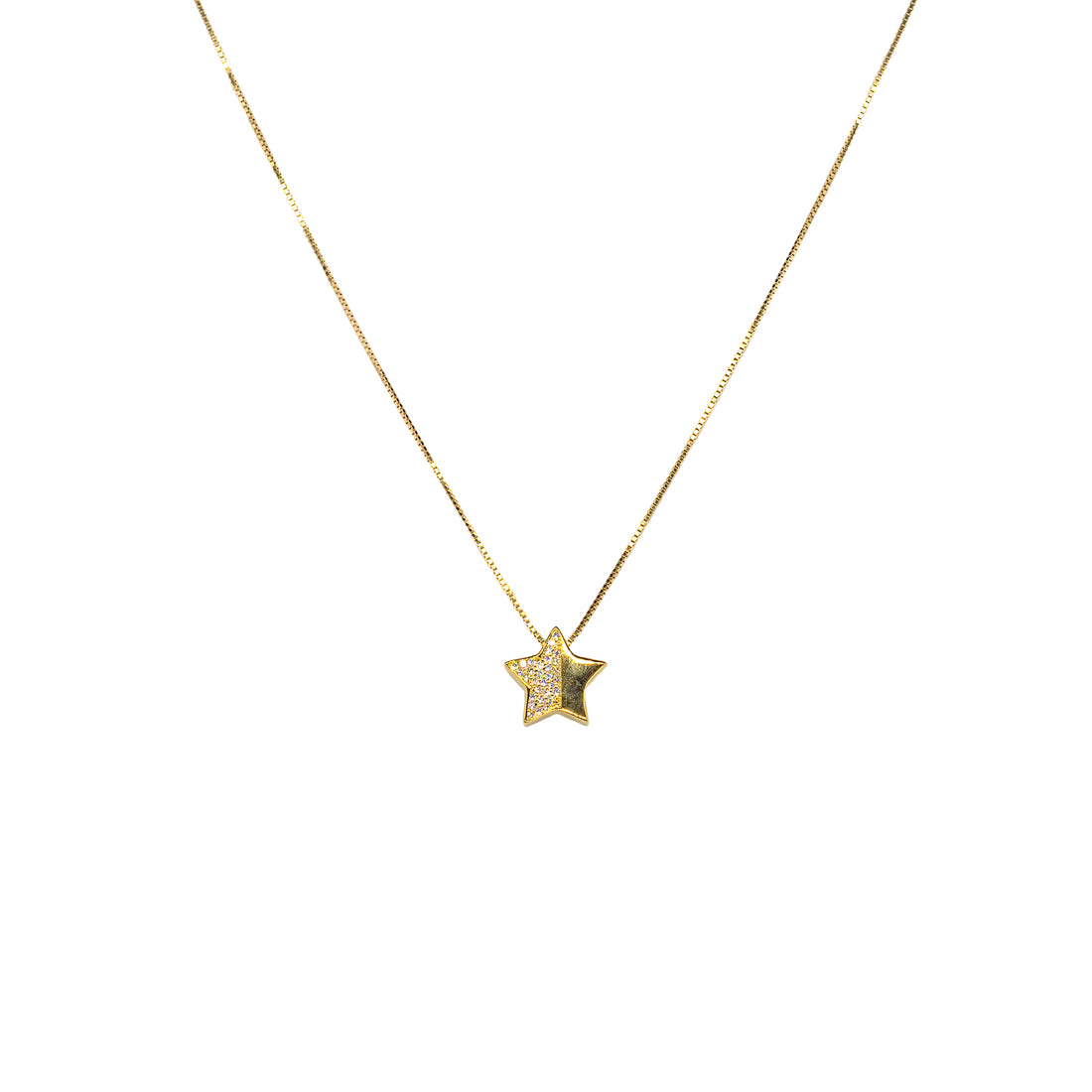 Collana Donna Re Mida Argento 925 Dorato Stella Con Zirconi Bianchi C028