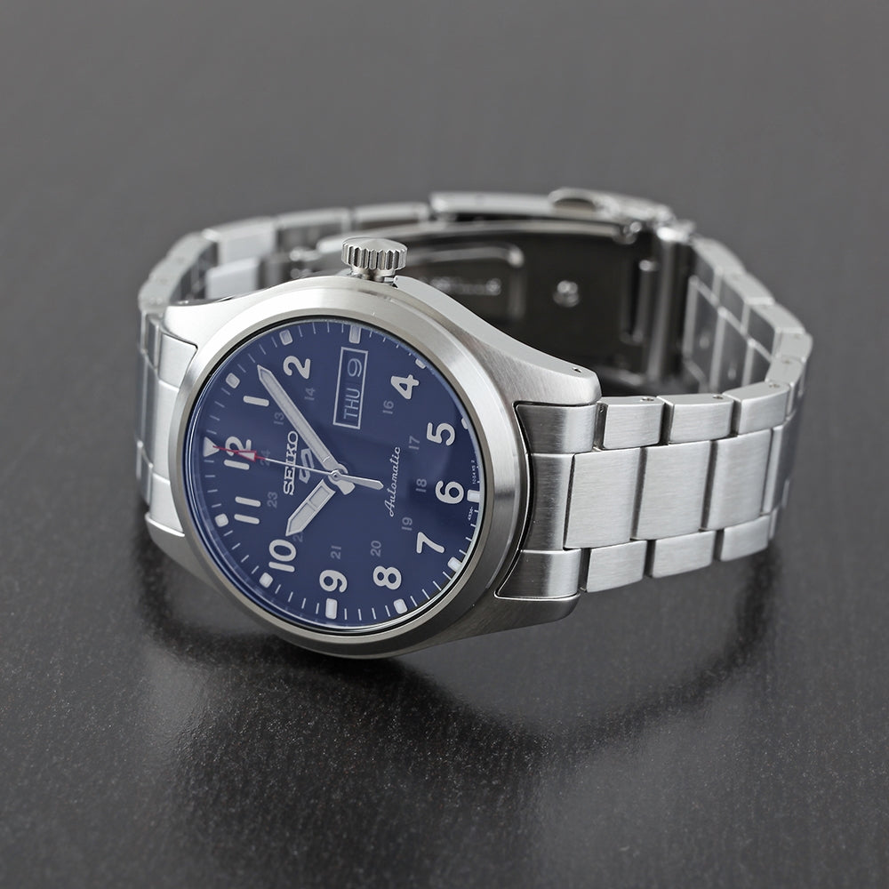 Orologio Uomo Seiko 5 Automatico Doppia Data Acciaio Quadrante Blu SRPG29K1