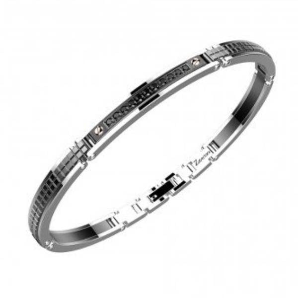 Bracciale Uomo Acciaio Zancan Nero Spinelli Neri Semirigido Viti Maglia EHB165