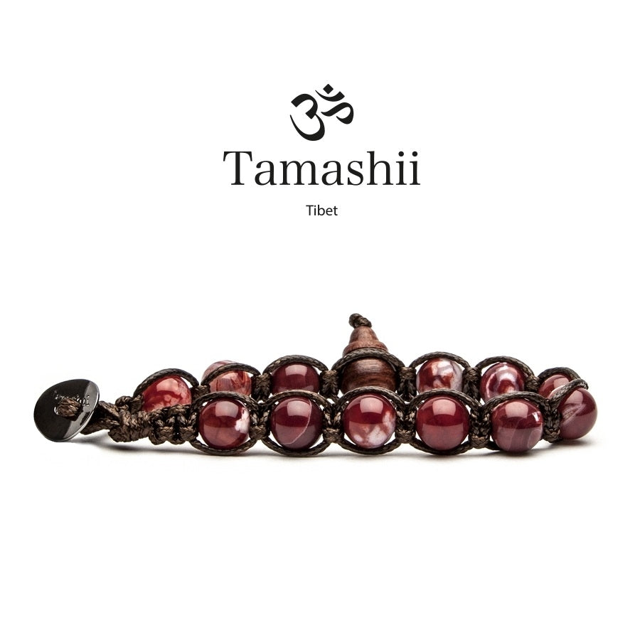 Bracciale Unisex Tamashii Pietra Agata Rosso Scuro Biglie Porta Fortuna BHS900-213