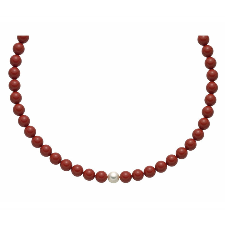 Collana Donna Miluna Argento 925 Perle Pasta Corallo Rosso Terra E Mare PCL6697