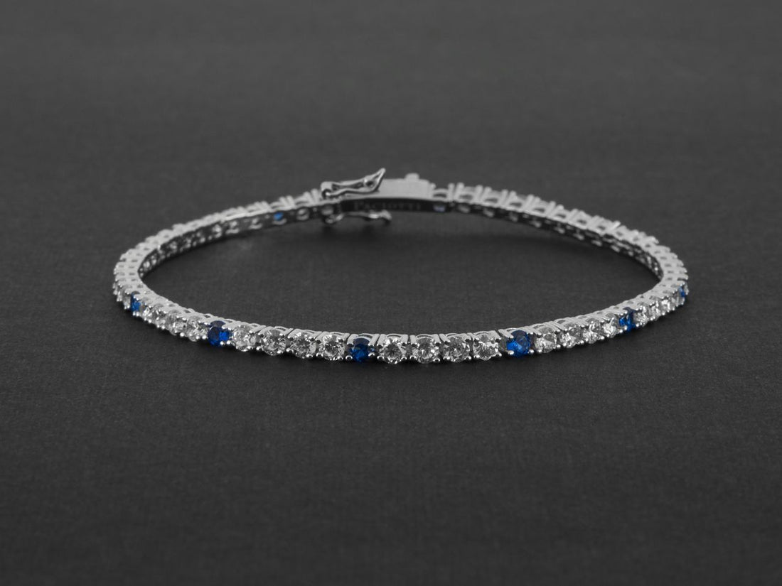 Bracciale Uomo Cesare Paciotti Tennis Argento 925 Zirconi Bianchi Blu JPBR2475B/19