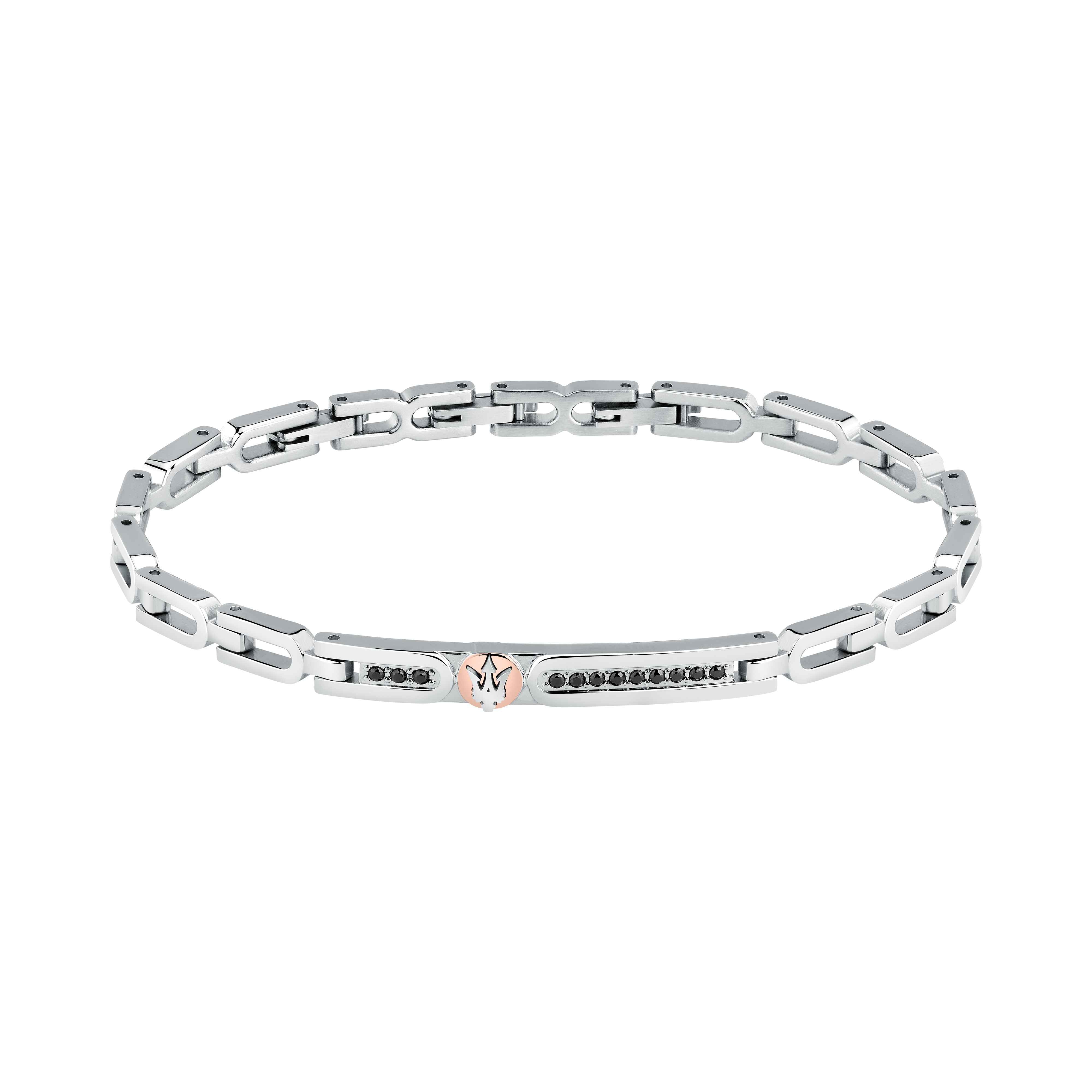 Bracciale Uomo Maserati Acciaio Semirigido Zirconi Neri Logo Base Oro JM423AVD25