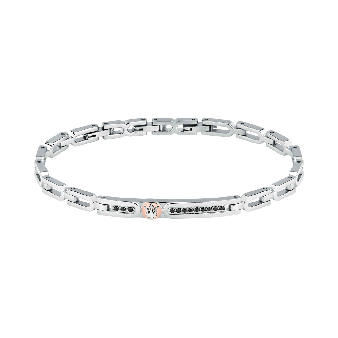 Bracciale Uomo Maserati Acciaio Semirigido Zirconi Neri Logo Base Oro JM423AVD25
