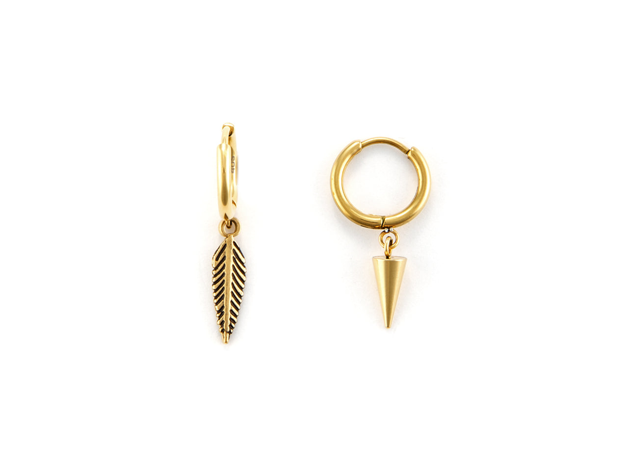 Orecchini Uomo 4US Cesare Paciotti Acciaio dorato Cerchio piuma  cono 4UOR6382