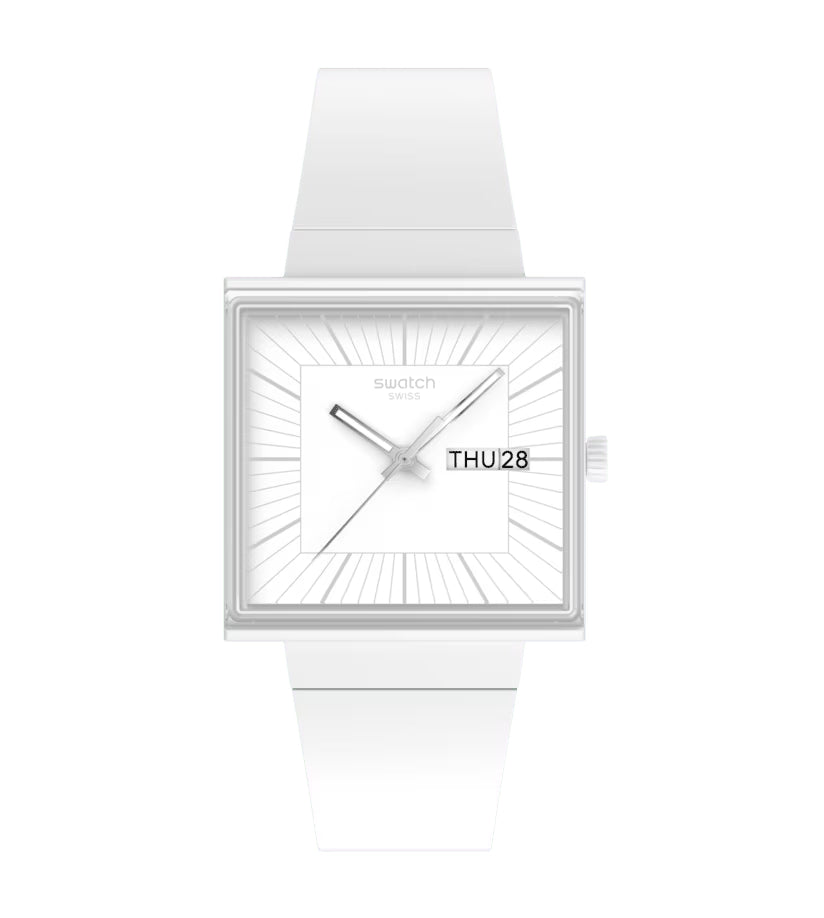 Orologio Unisex Swatch What IF ALLWHITE Cassa Quadrata Bianco SO34W700