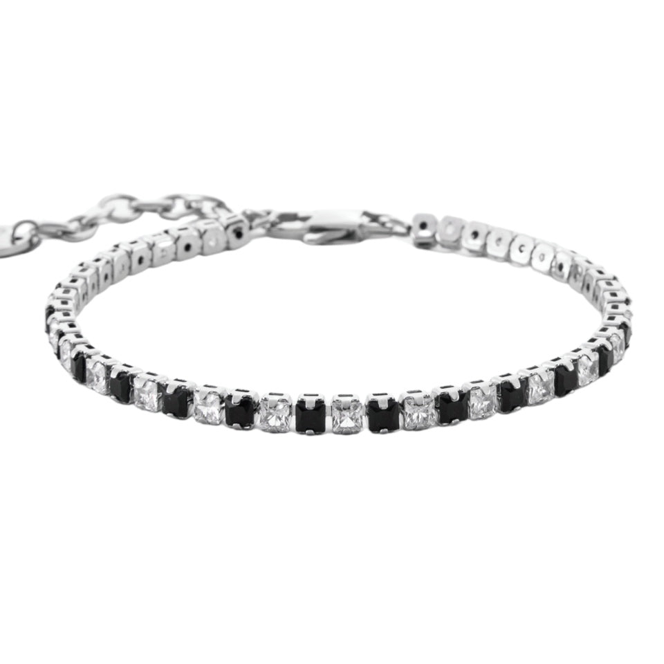 Bracciale Unisex 4US Cesare Paciotti Tennis Acciaio Zirconi Bianchi Neri 4UBR6977