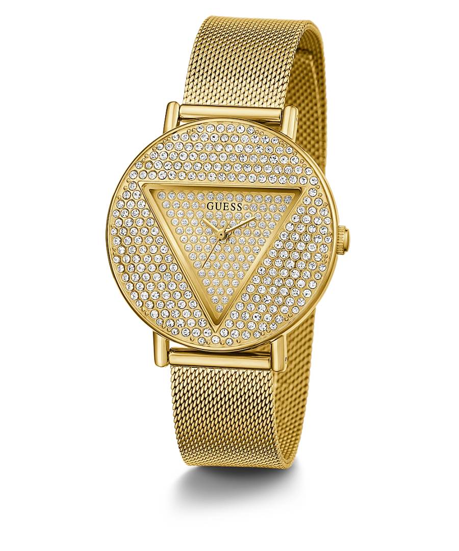 Orologio Donna Guess Quarzo Solo Tempo Zirconi Acciaio Dorato Maglia Milano GW0477L2