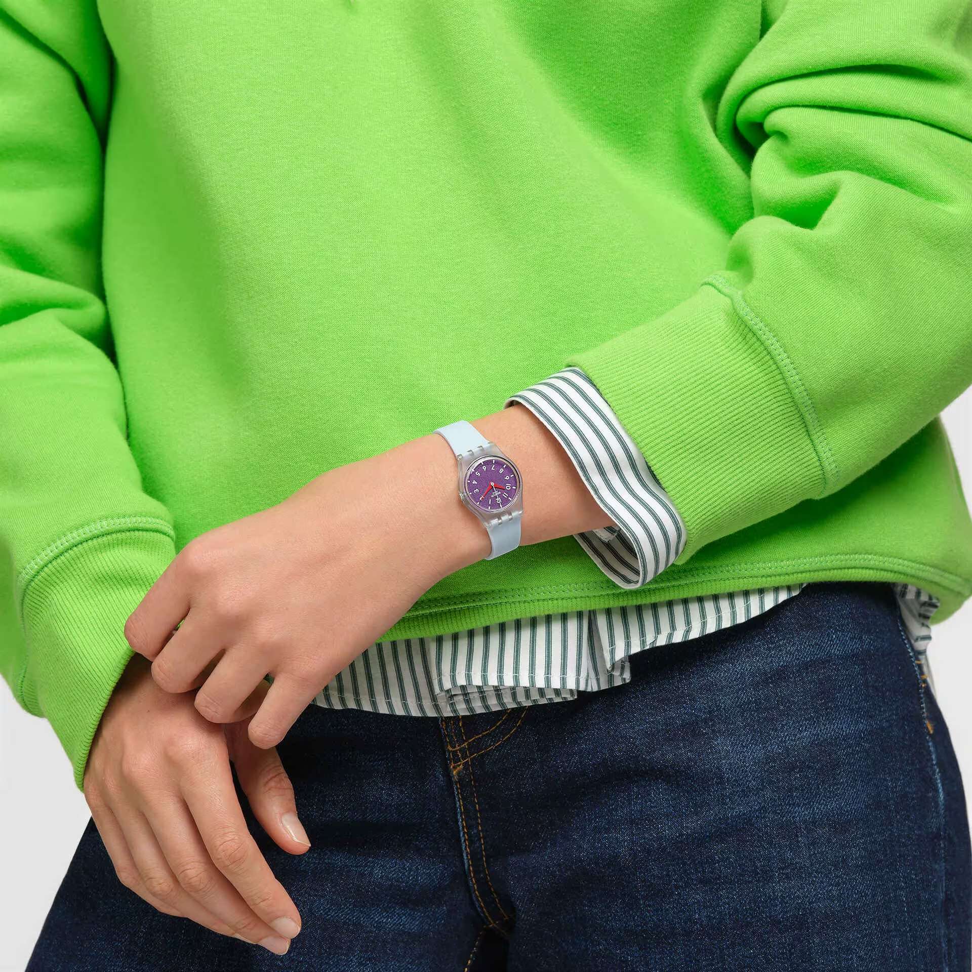 Orologio Donna Bambina Swatch Powder Plum Numeri Quarzo Bianco Viola LL126