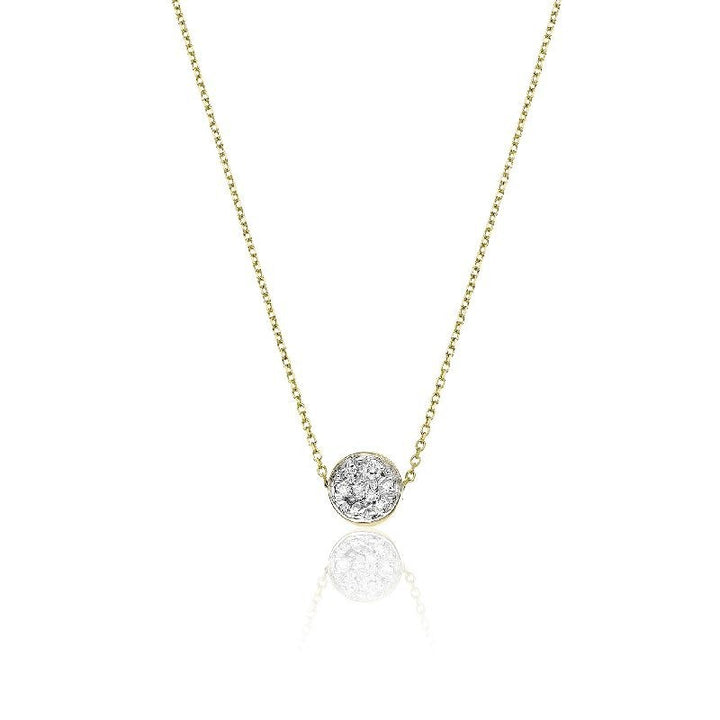 Collana Donna Chimento Oro Giallo 18 KT Disco Lucido Diamanti Bianchi 1G10267B11450
