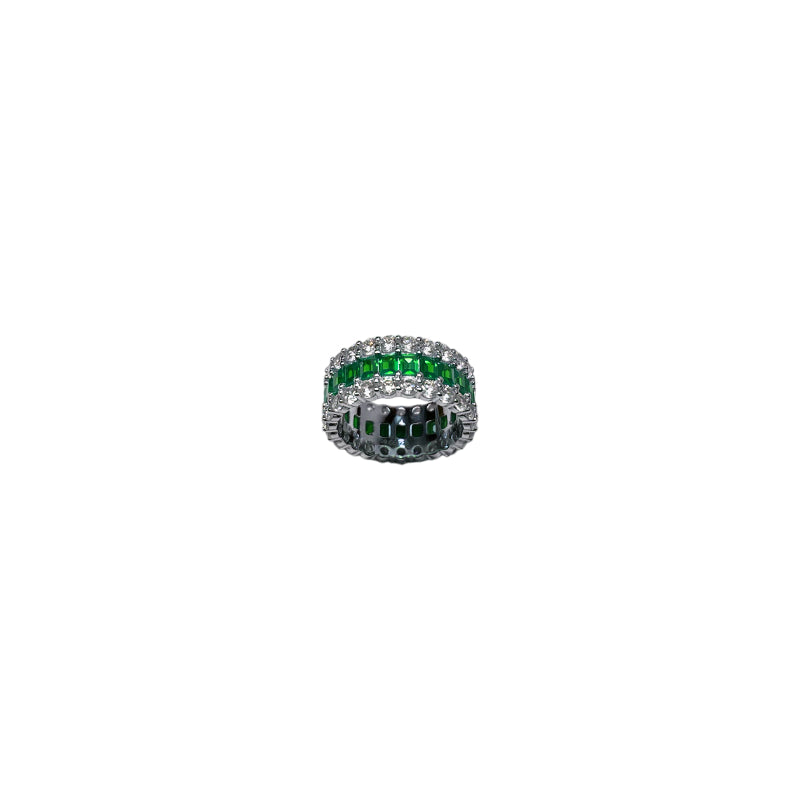 Anello Donna Re Mida Argento 925 Zirconi Verdi Baguette Misura 14 Fascia-3/14