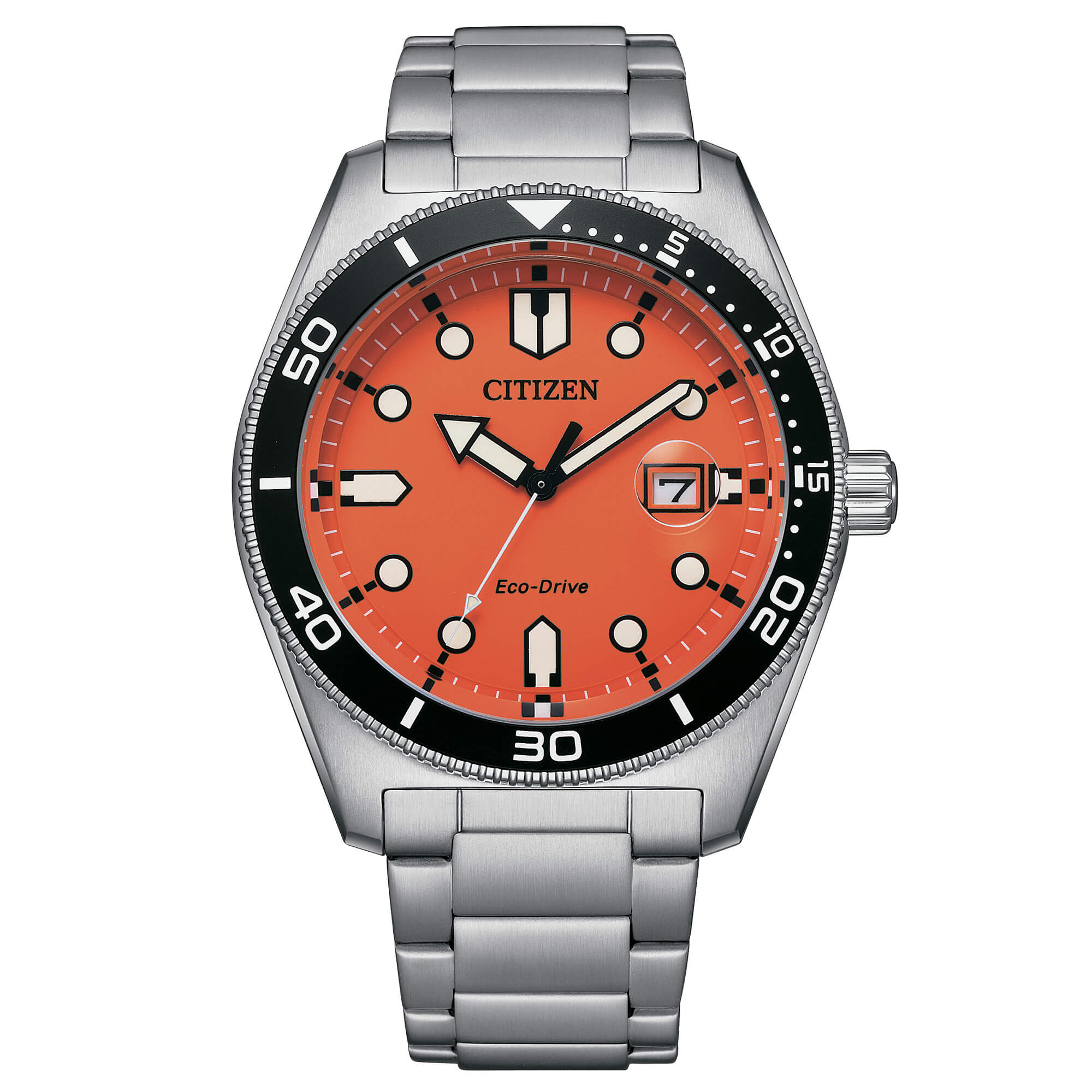 Orologio Uomo Citizen Eco Drive Marine OF Solo Tempo Data Nero Arancio AW1760-81X