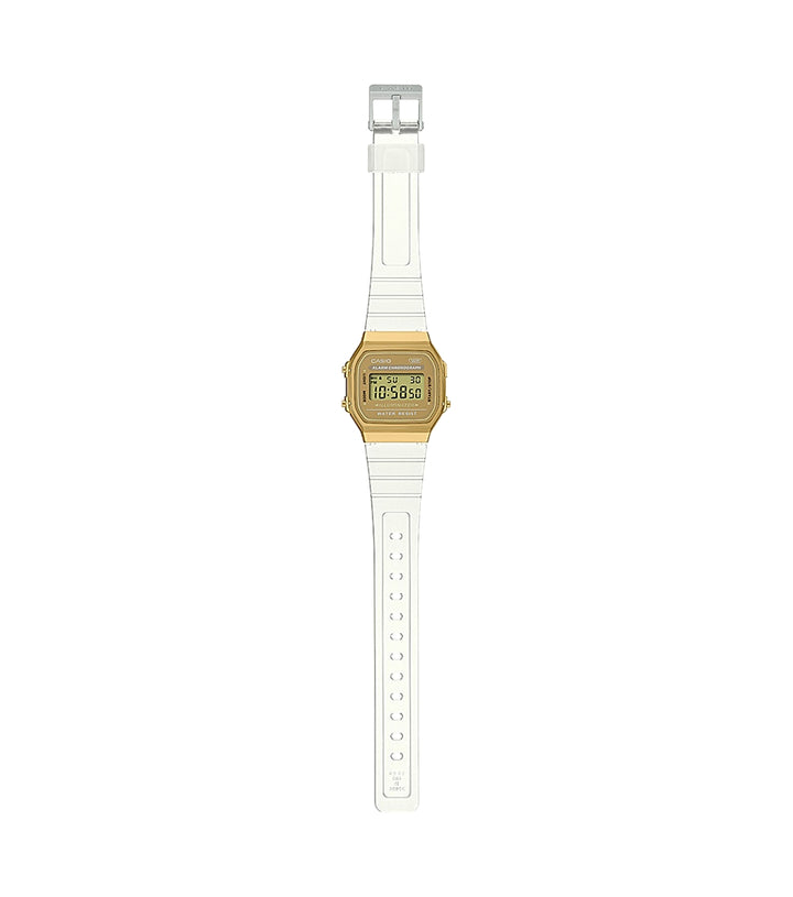 Orologio Unisex Casio Digitale Acciaio Dorato Gomma Trasparente A168XESG-9AEF