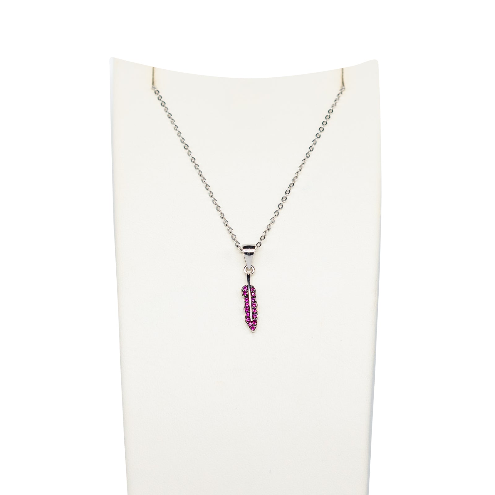 Collana Donna Re Mida Argento 925 Piuma Con Zirconi Rossi C033