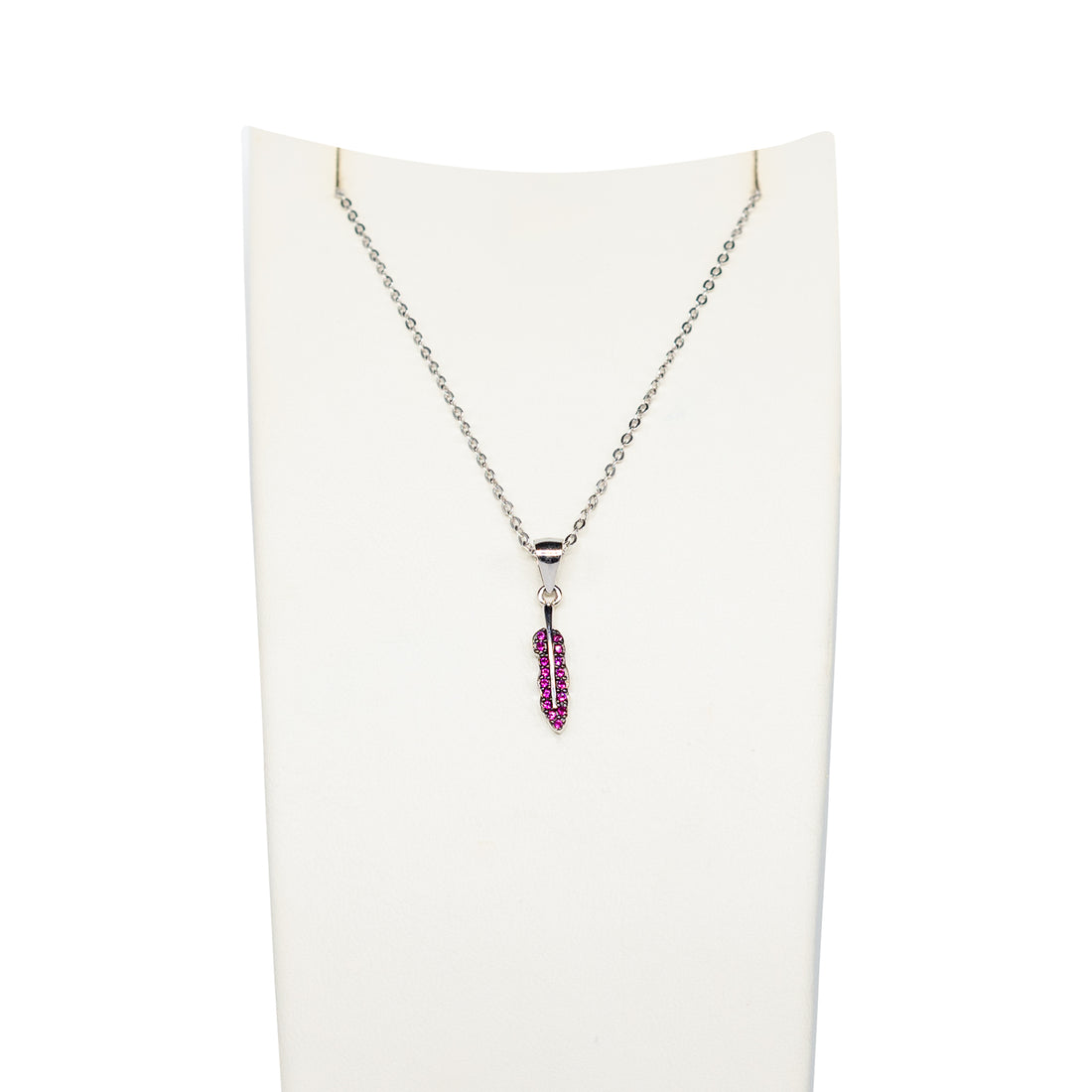Collana Donna Re Mida Argento 925 Piuma Con Zirconi Rossi C033