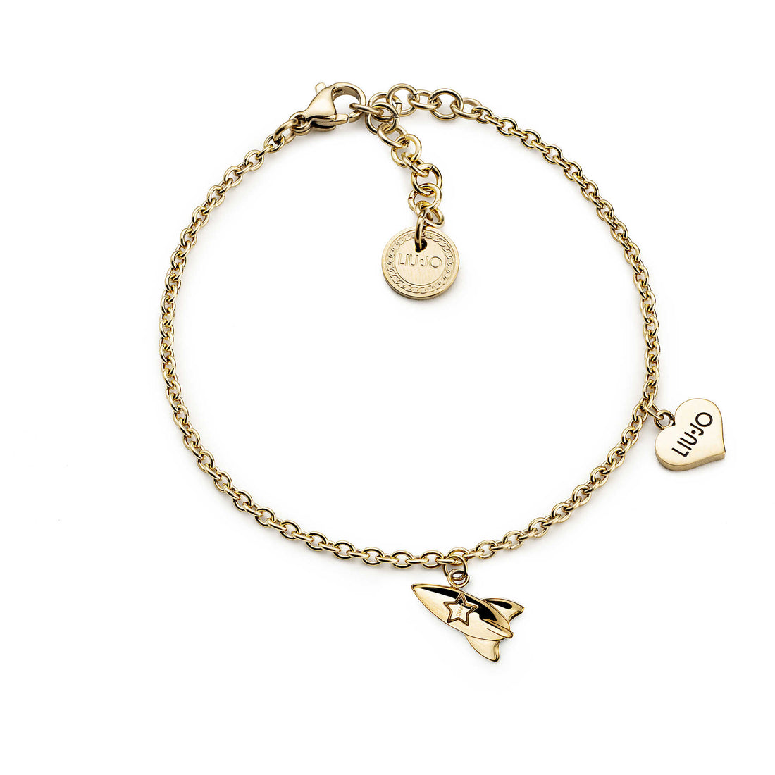Bracciale Donna Liu Jo Acciaio Dorato Catena Razzo Stella Cuore Logo Inciso LJ1913