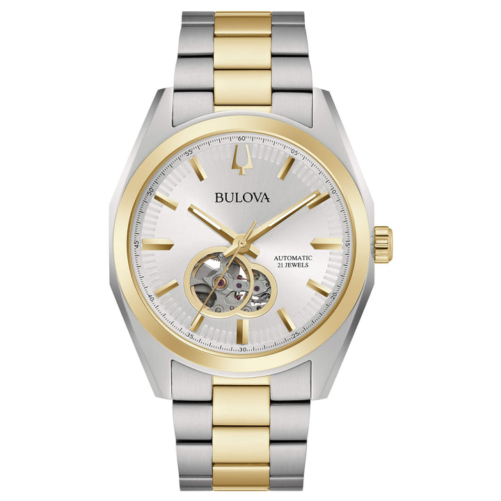 Orologio Uomo Bulova Automatico Open Heart Acciaio Bicolore Argentè 98A284