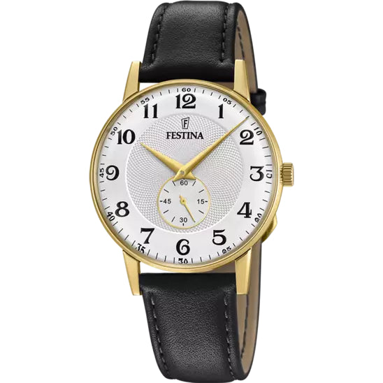 Orologio Uomo Festina Acciaio Dorato Pelle Nera Quarzo Solo Tempo F20576/1