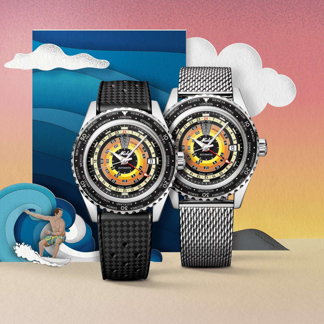 Orologio Uomo Mido Automatico GMT Ocean Star Decompression Data Nero M0268291705100