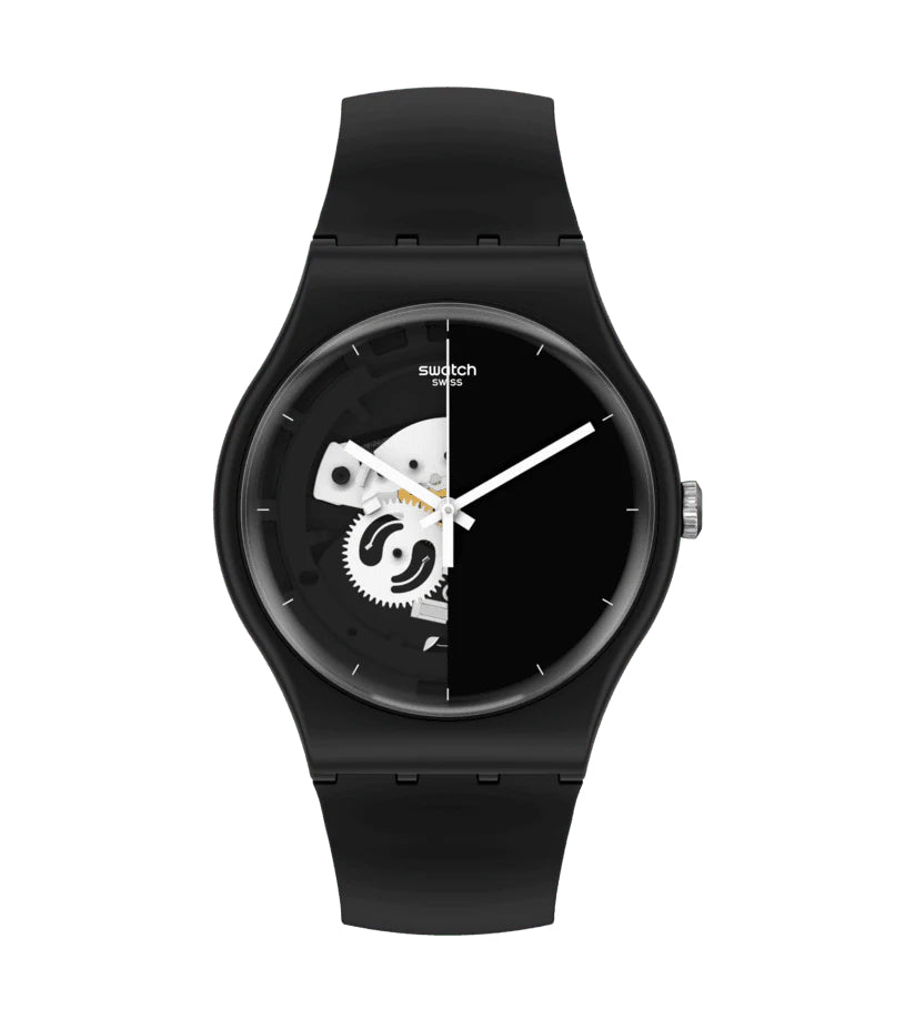 Orologio Uomo Swatch Quarzo Solo Tempo Bioceramic Nero Scheletrato SO32B107