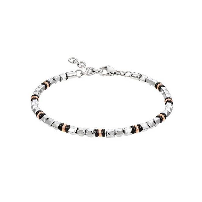 Bracciale Uomo Zancan Acciaio Rondelle Elementi Geometrici PVD Nero Rosè UHB090