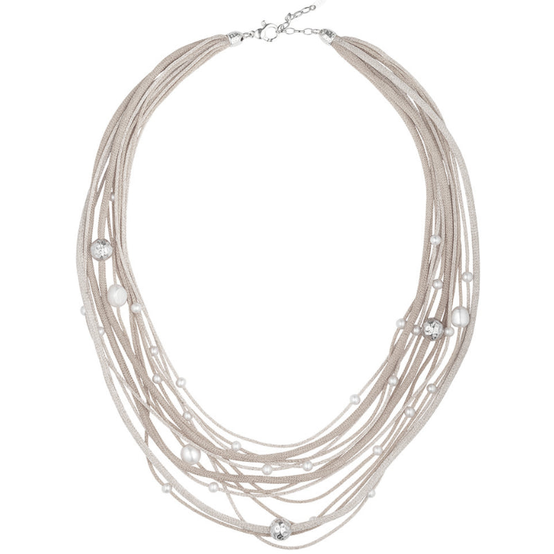 Collana Donna Borsari Silver Argento 925 Filato Metallico Perle Bianche CL-PIAN02S