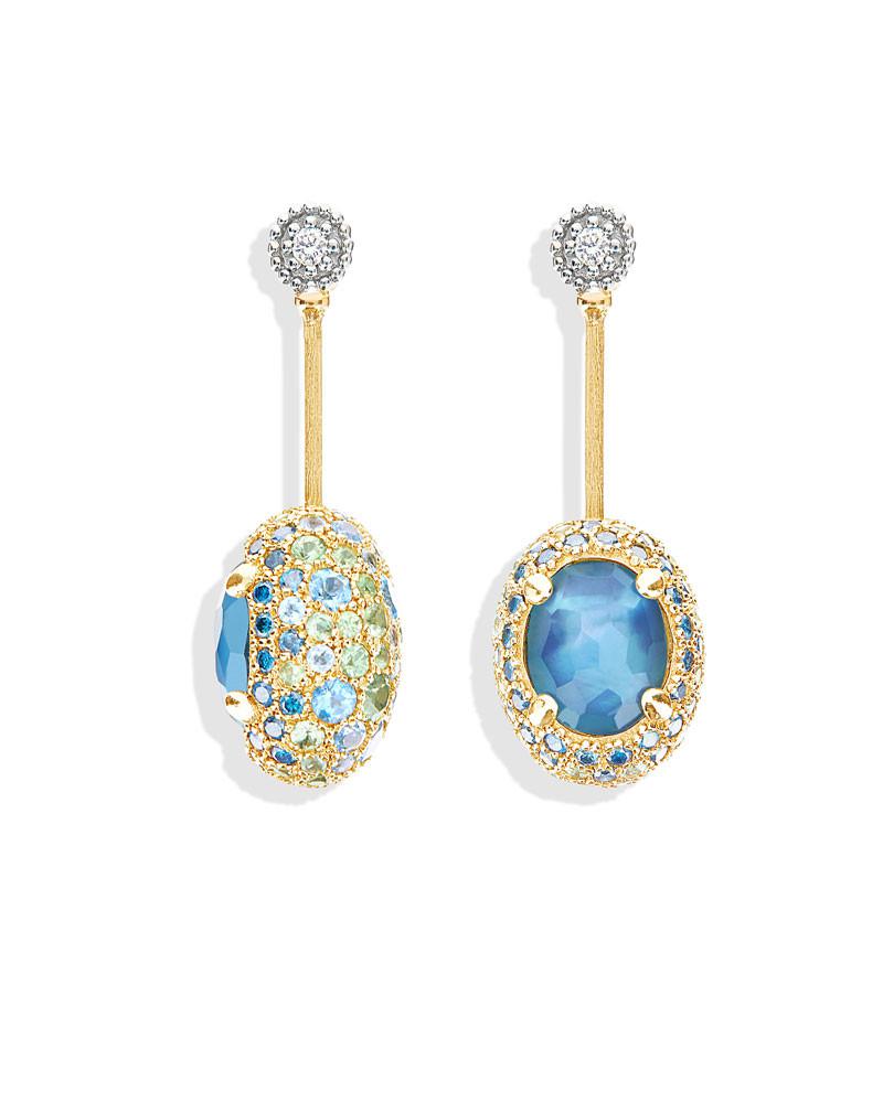 Orecchini Donna Nanis Oro Giallo 18 KT Pendenti Diamanti Acquamarina OS10-584