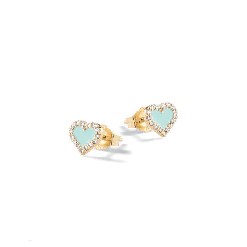 Orecchini Bambina Nanàn Argento Dorato 925 Cuori Smalto Azzurro Zirconi NAN0477