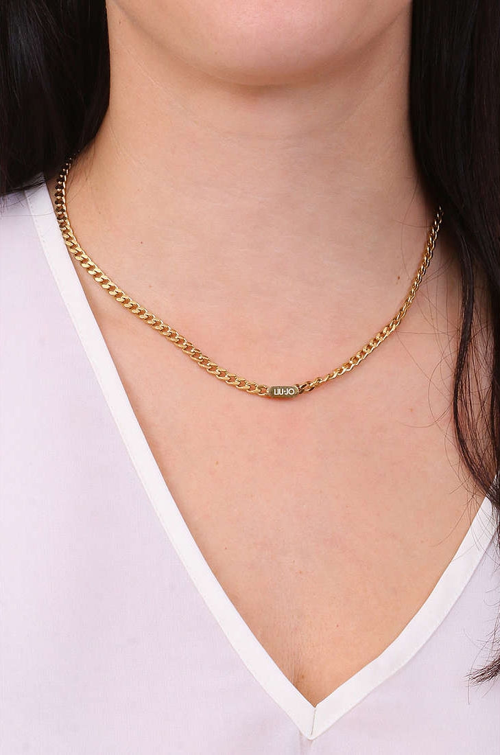 Collana Donna Liu Jo Acciaio Dorato Catena Groumette Liscia Traghetta Logo LJ1808