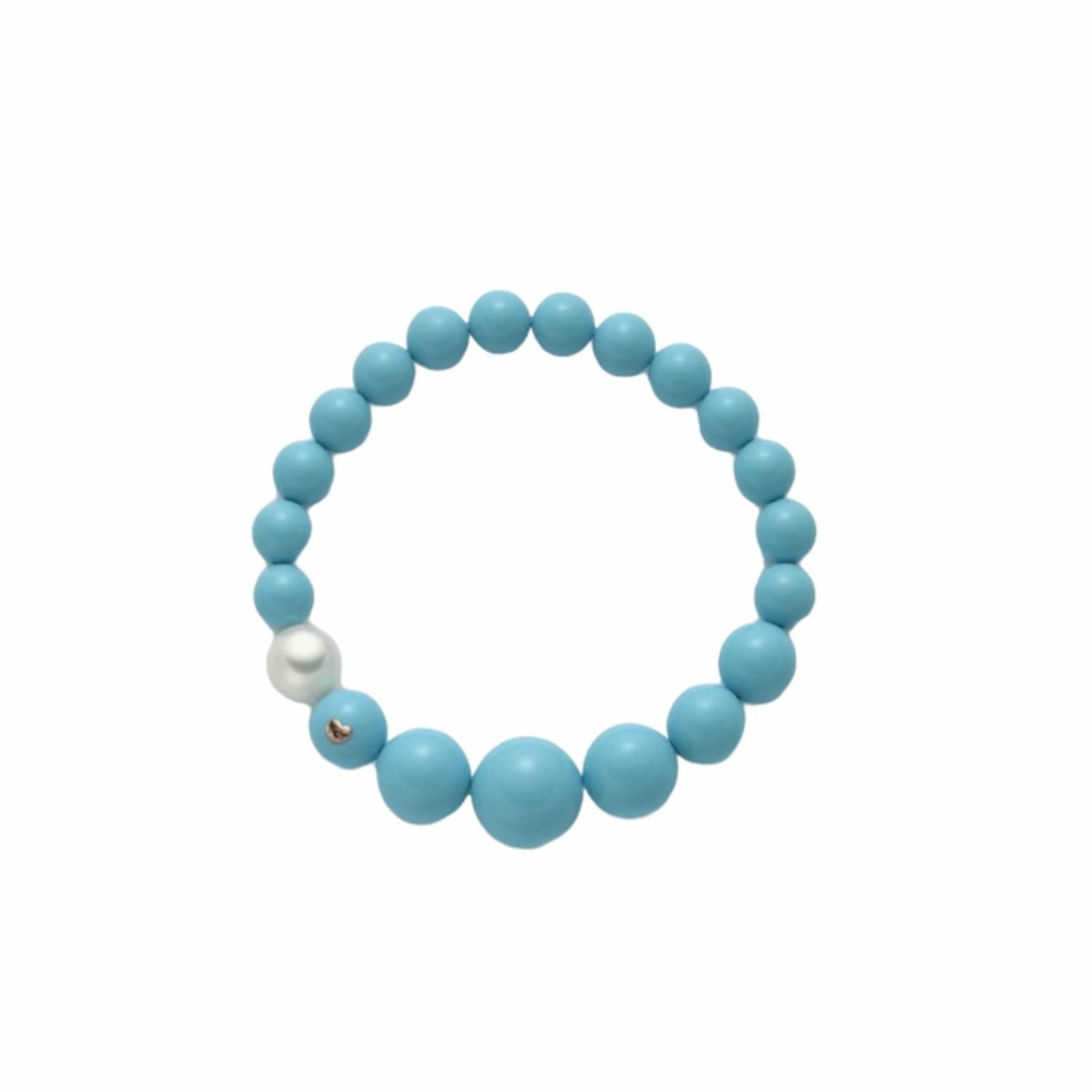 Bracciale Donna Elastico Miluna Agglomerato Turchese E Perla A Scalare PBR1797
