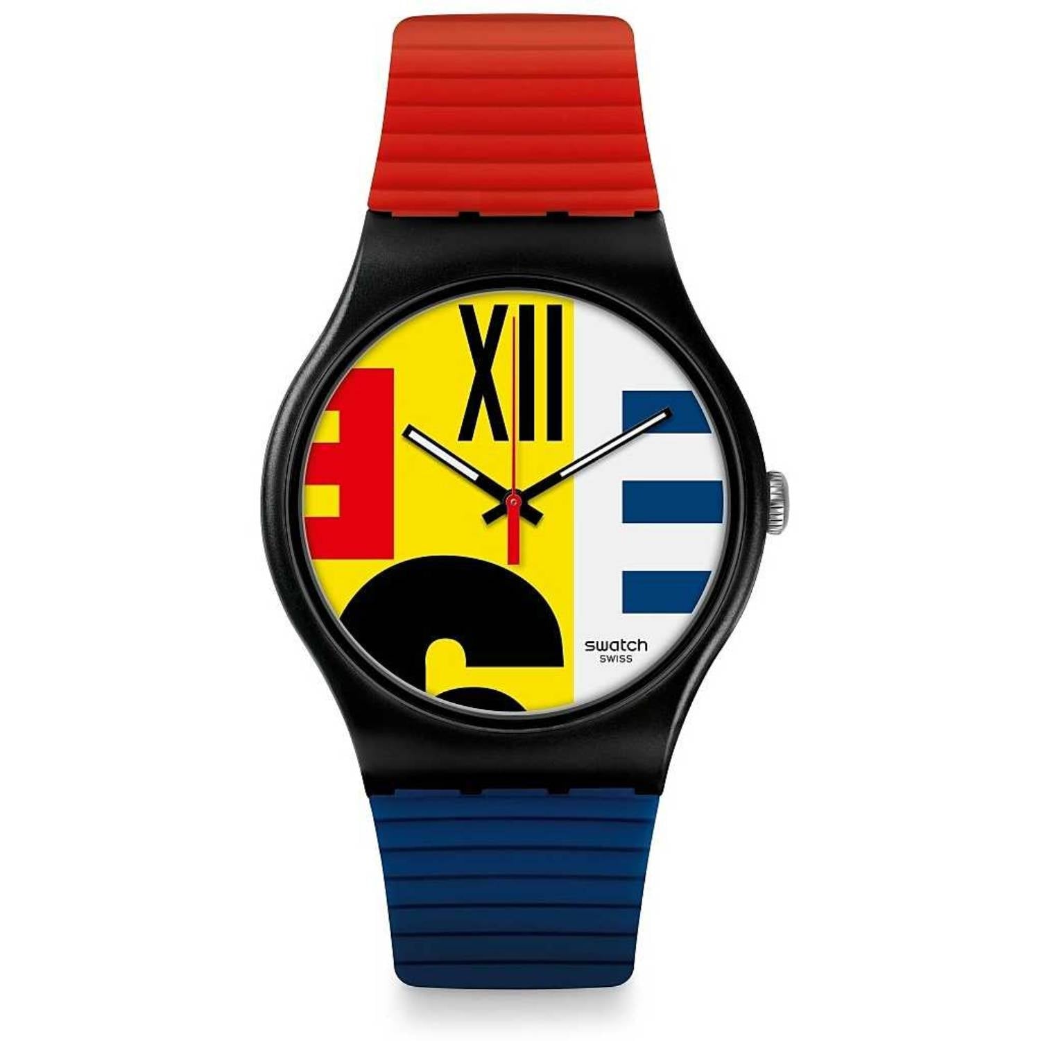 Orologio Uomo Gomma Swatch Quarzo Solo Tempo Rosso Blu REVIVAL SUOB171