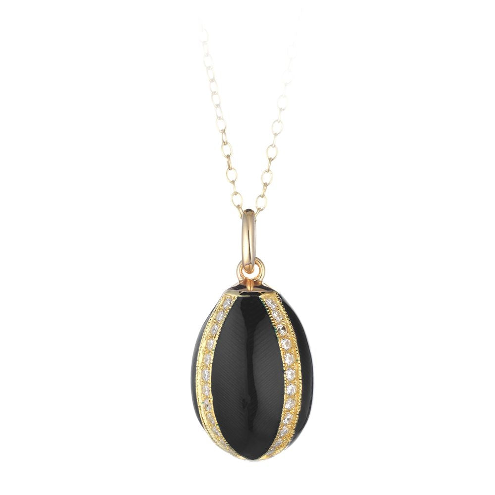 Ciondolo Tatiana Fabergé in Argento e Smalto nero con Zirconi – Peter Carl – F019B